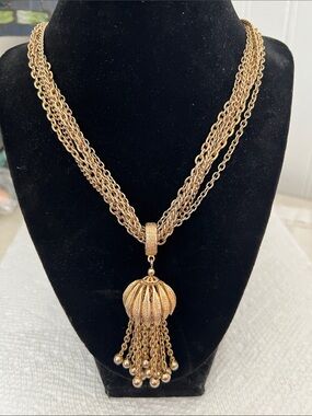 Vintage Gold Tone Multi Strand tassels necklace 20”